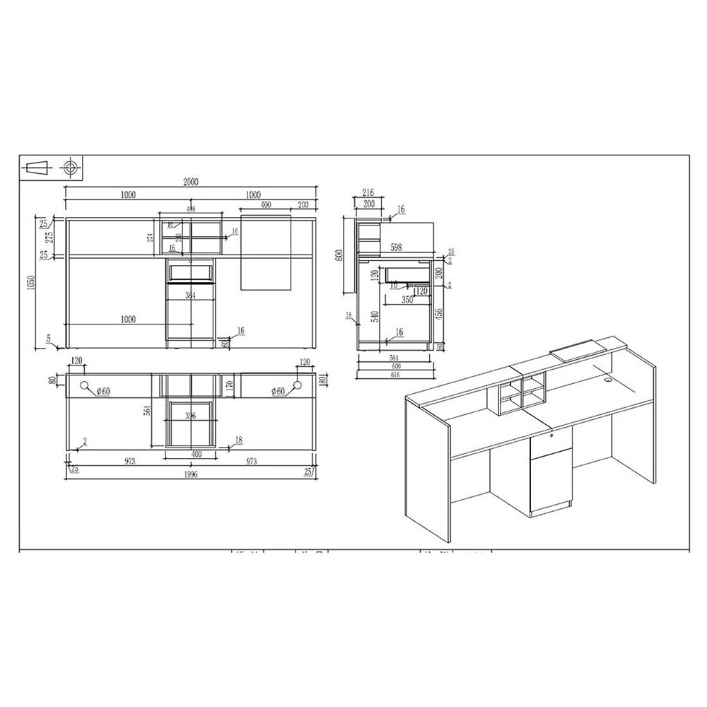 Рецепция RFG Ravena 2000/632/1066 мм бяло-черна